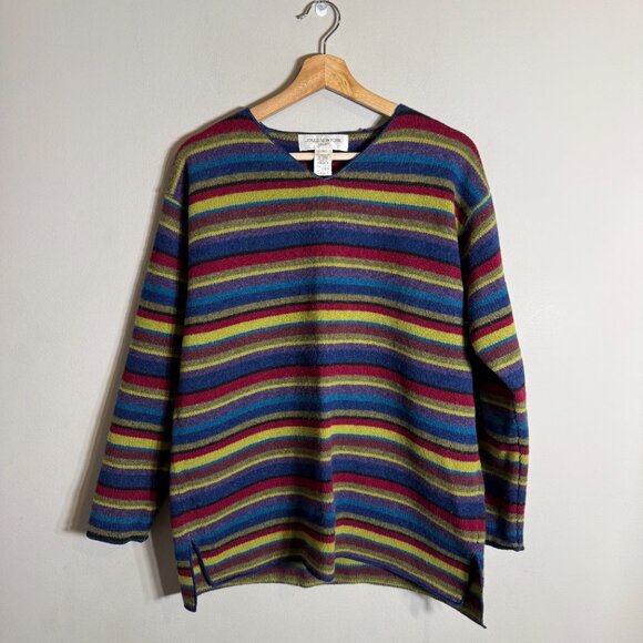 Vtg Jones New York Sport Lambswool Striped V-Neck Sweater Pullover Women's Small - Picture 2 of 11